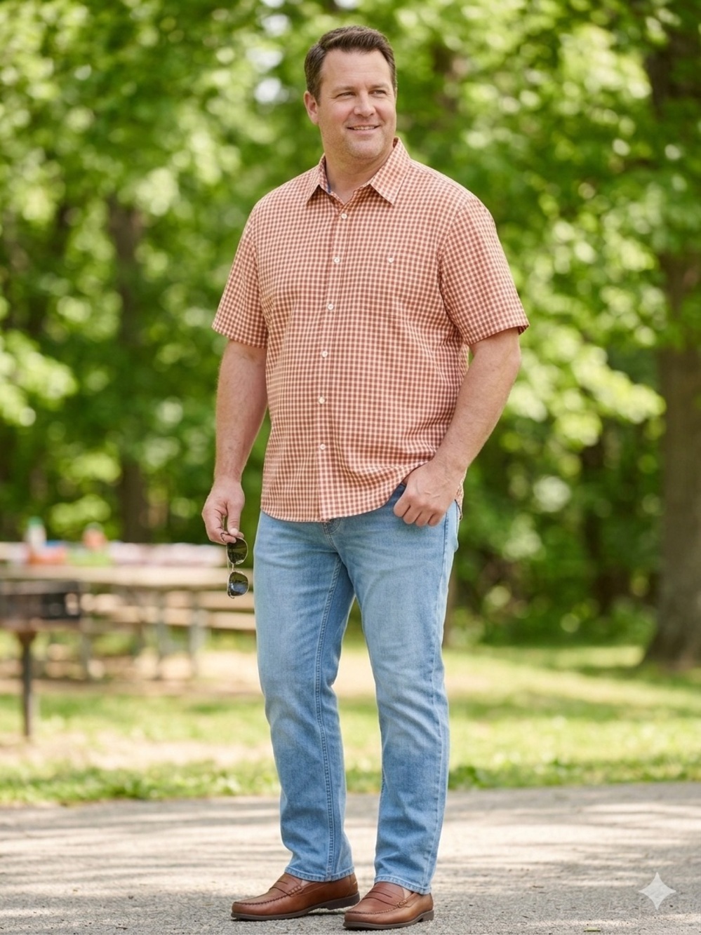 G.H. Bass & Co. Orange Gingham Short-Sleeve Button-Down Shirt